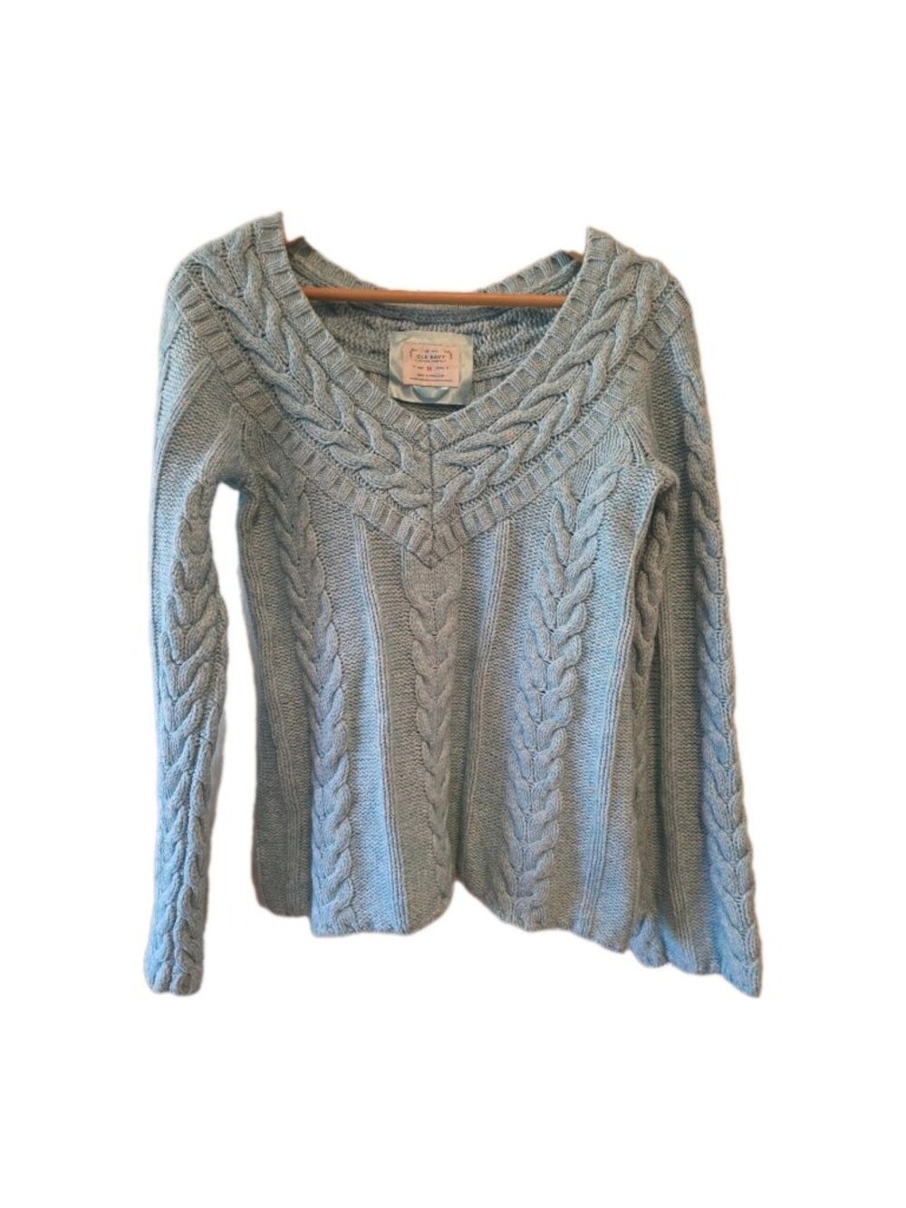 Old Navy VTG Sweater Y2K  Baby Blue Cable Knit Wool Blend Preppy Hong Kong M